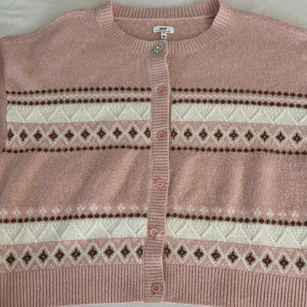 Aerie fuzzy Pink Patterned Women's Sweater - Picture 3 of 14